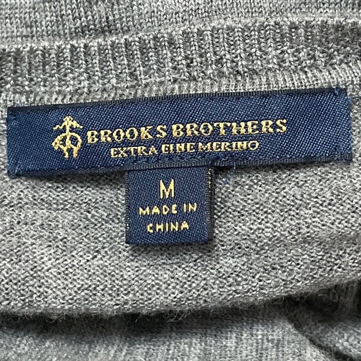 Brooks Brothers Gray Merino Wool Crew Long Sleeve Button Up Cardigan Sweater M