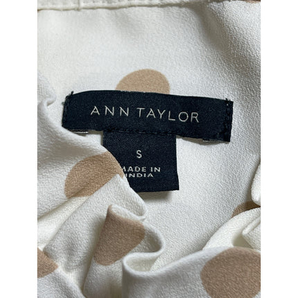 Ann Taylor White Polka Dot Pleated Ruffle Mock Neck Sleeveless Tank Blouse Top S