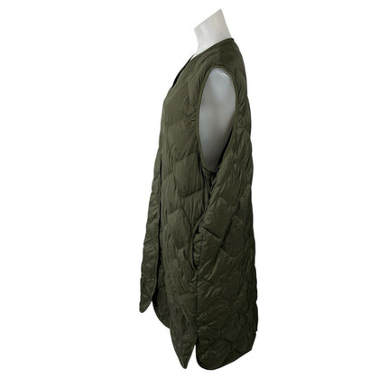 Uniqlo Ultra Light Down Green Quilted Sleeveless Long Tank Sweater Vest Top Sz L