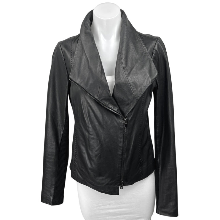 Vince Women's Black 100% Leather Long Sleeve Zip Up Motorcycle Jacket Size M
