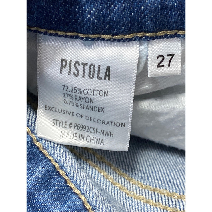 Pistola Blue High Rise Side Stripe Distressed Crop Cigarette Denim Jeans Size 27