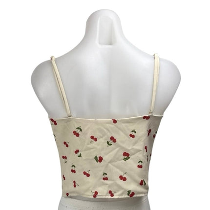 RESA Cream Red Cherry Print Sleeveless Corset Bustier Button Cami Crop Top M