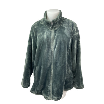 32 Heat Women's Green Fleece Long Sleeve Full Zip Cardigan Sweater Jacket Top 3X