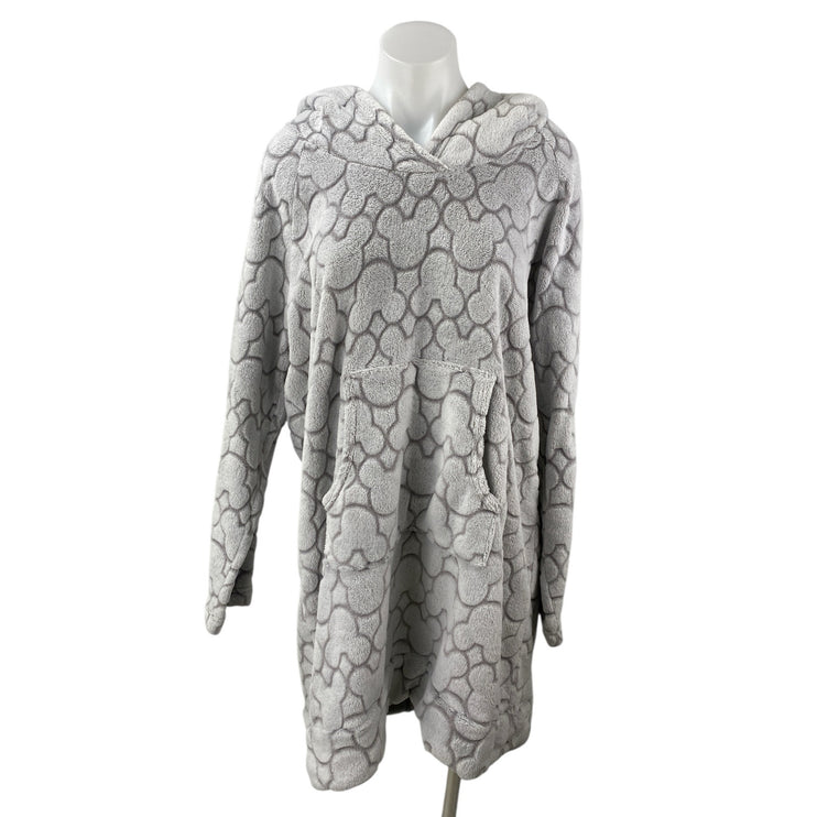Disney Gray Soft Faux Fur Fleece Hoodie Long Sleeve Mickey Sleepwear Pajamas OS