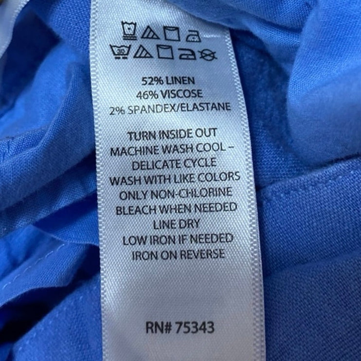 Halston Women's Blue Linen Pleated High Rise Wide Leg Trousers Pants Size 10