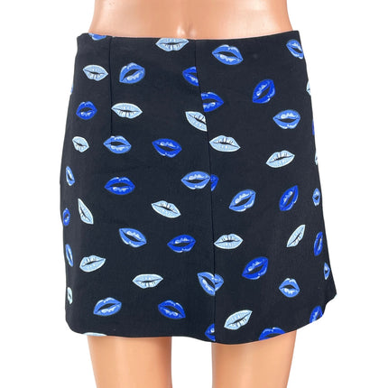 Zara Women's Black Blue Lips Graphic Print High Waist A Line Mini Skirt Size S