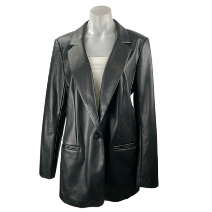 LOFT Women's Black Faux Vegan Leather One Button Long Sleev Coat jacket Size 6