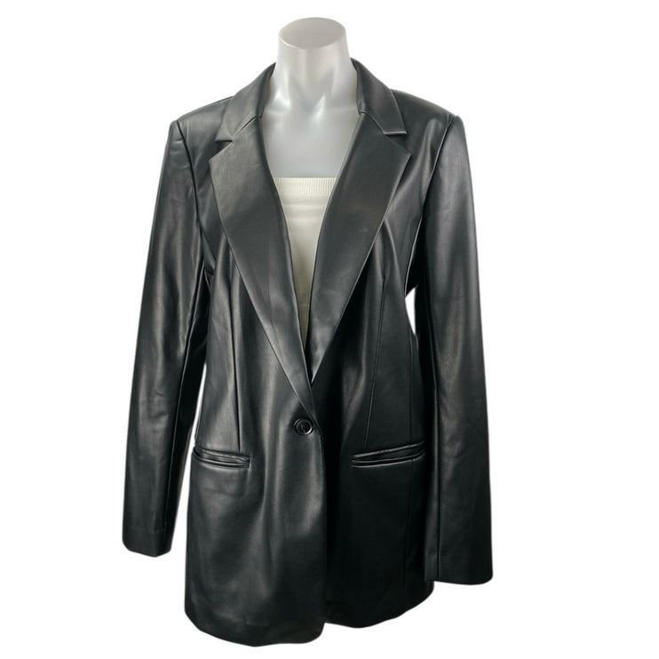 LOFT Women's Black Faux Vegan Leather One Button Long Sleev Coat jacket Size 6