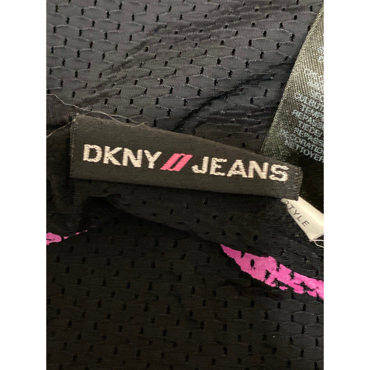 DKNY Black Pink Mesh Graphic Crew Neck Short Sleeve Crop Jersey T-Shirt Top XS