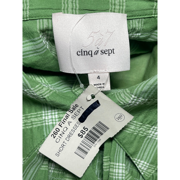 NEW Cinq a Sept Green Plaid Check Short Sleeve Button Down Mini Shirt Dress Sz 4