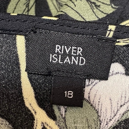 River Island Black Floral Long Sleeve Open Back Mock Neck Wrap A-Line Dress 18