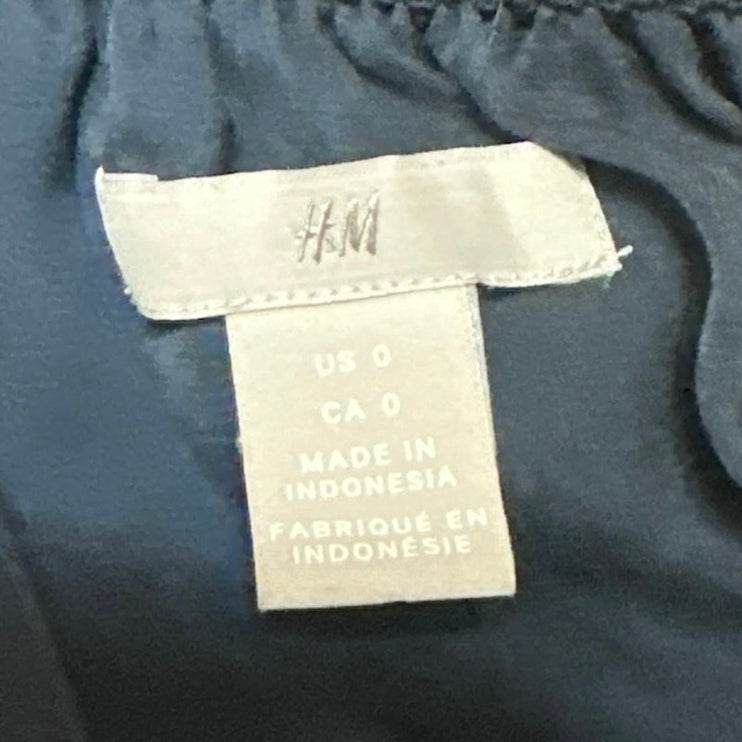 H&M Navy Blue Sleeveless High Neck Tie Waist Keyhole Blouson Maxi Dress Size 0