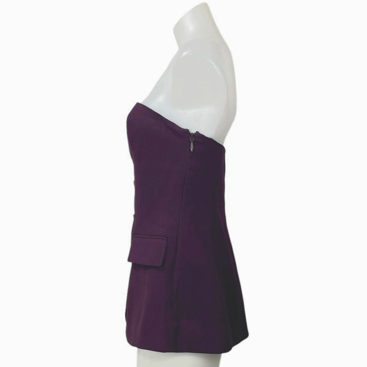 Aritzia Babaton Purple Strapless Tube Bandeau Button Up Peplum Blouse Top Size M