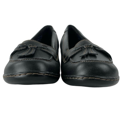 Clarks Ashland Women's Black Slip On Leather Loafer Bubble Flat Shoes Size 9.5