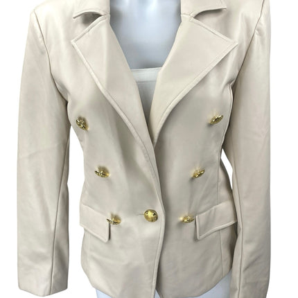 NEW Anthropologie Nico Cream White Faux Leather Double Breasted Blazer Jacket S