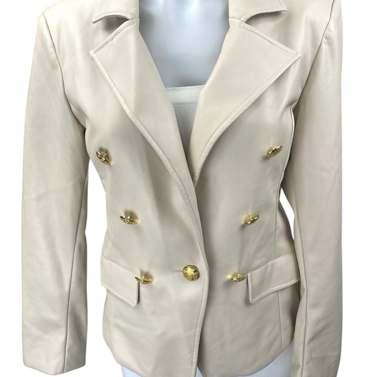 NEW Anthropologie Nico Cream White Faux Leather Double Breasted Blazer Jacket S