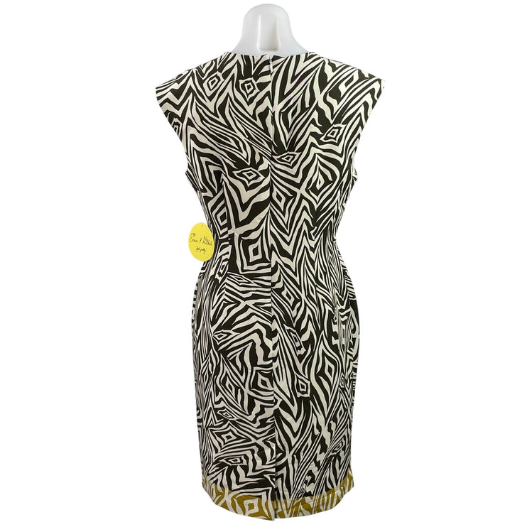 NEW Emma & Michele Black Cap Sleeve Geometric V Neck Mini Sheath Dress Size 8