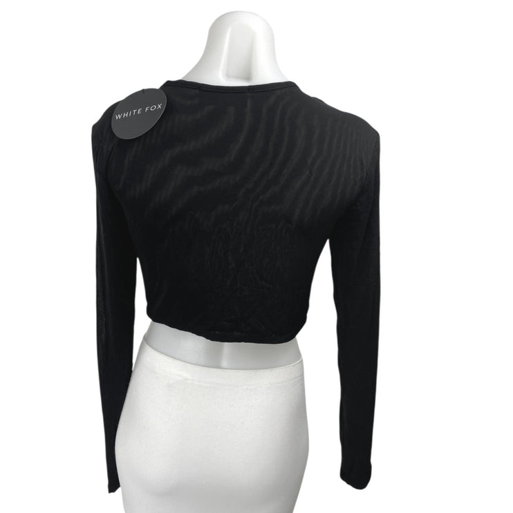 NEW White Fox Black Long Sleeve Cutouts Cold Shoulder Blouse Crop Top Size M