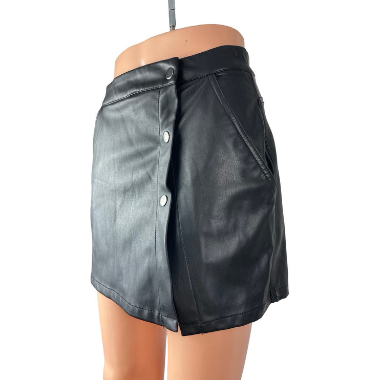 Zara Women Black Faux Leather Vegan Button Fly Mini Skirt Skort Shorts Size XS