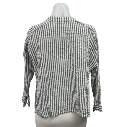 Zara Women Gray White Striped 3/4 Sleeve Pocket Button Henley Shirt Top Size S