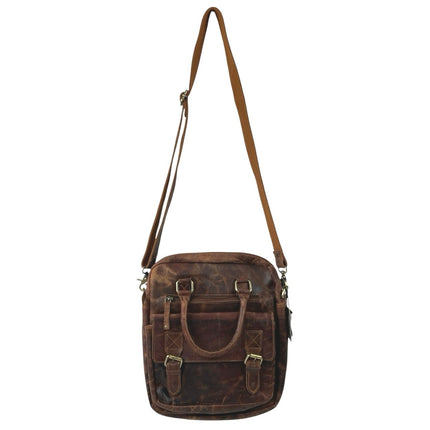 NEW Valenchi Brown Genuine Leather Crossbody Zip Buckle Flap Purse Handbag OS