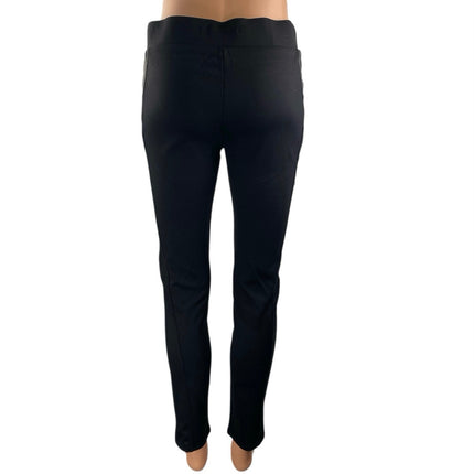 NEW Sapphire Ink Black Faux Leather Trim High Rise Skinny Trousers Pants Size M