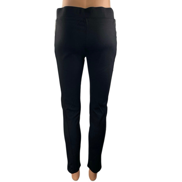 NEW Sapphire Ink Black Faux Leather Trim High Rise Skinny Trousers Pants Size M