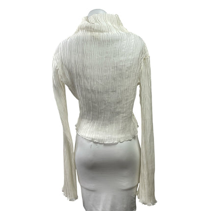 Neglige Women's Ivory White Pleated Long Sleeve Turtleneck Blouse Top Size S