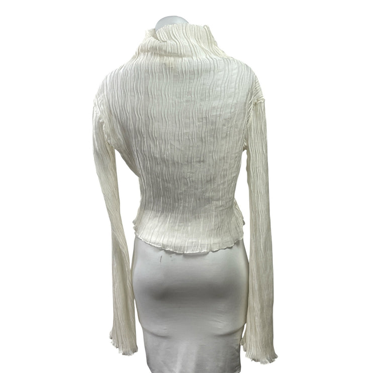 Neglige Women's Ivory White Pleated Long Sleeve Turtleneck Blouse Top Size S