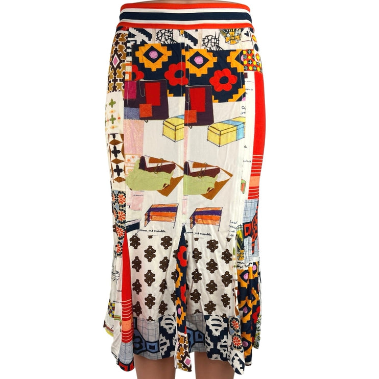 Tory Burch Multicolor Geometric Print Stretch High Waisted Flare Midi Skirt Sz S