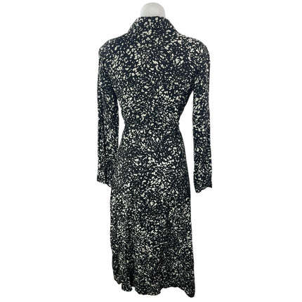 Stradivarius Black White Long Sleeve Speckled Dot V Neck A Line Midi Dress Sz S