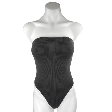 Urban Outfitters Black Ribbed Strapless Tube Bandeau Thong Bodysuit Top Size S