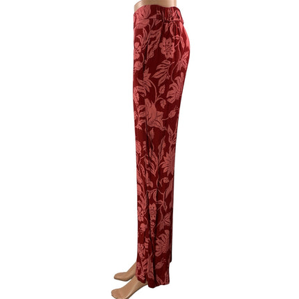 MNG Mango Women's Red Floral High Waisted Straight Leg Trousers Pants Size S