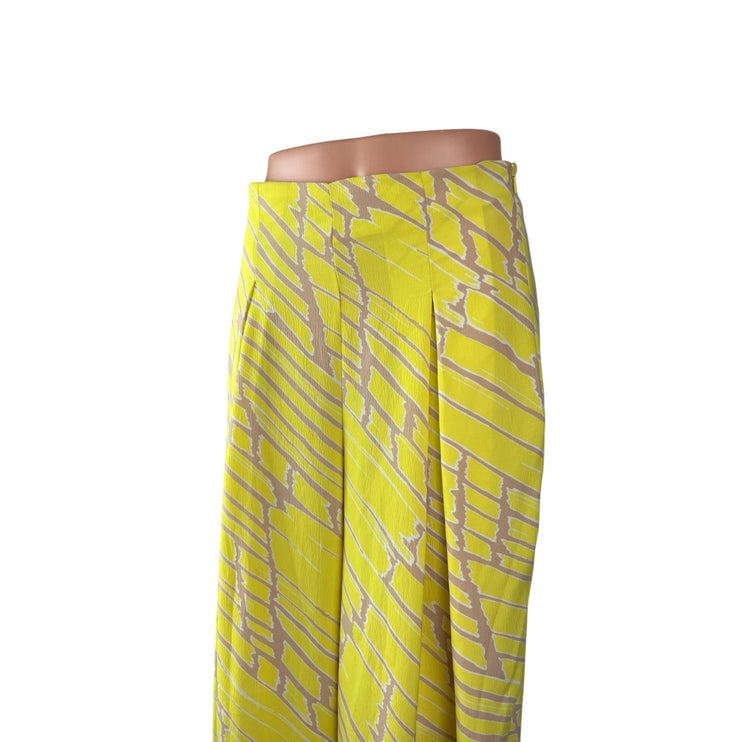 Forever 21 Women's Yellow Abstract High Waisted Wide Leg Trousers Pants Size M