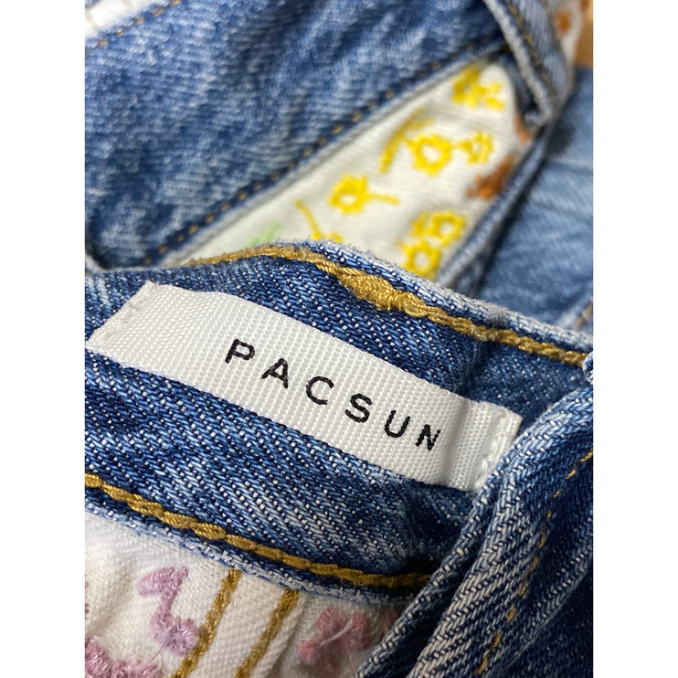 Pacsun Blue Ultra High Rise Frayed Hem Wide Leg Vintage Denim Jeans Shorts Sz 28