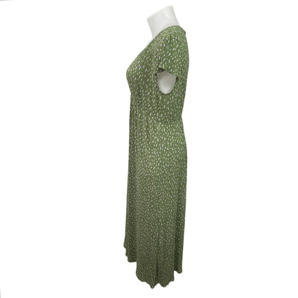 MNG Mango Green Floral Short Sleeve V Neck Empire A Line Maxi Dress Size 10