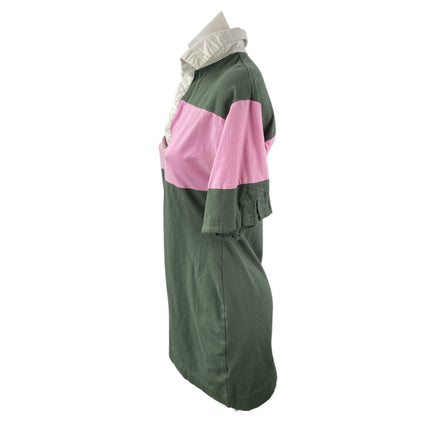 Free Assembly Women's Green Pink Stripe Colorblock Polo Shirt Mini Dress Size XS