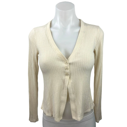 Beyond Yoga Cream Ribbed Knit Button Up Cardigan Tank Top 2 Piece Set Size S