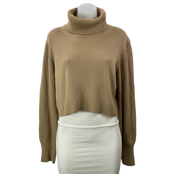 Aritzia Wilfred 100% Merino Wool Women's Tan Long Sleeves Cropped Sweater Top L