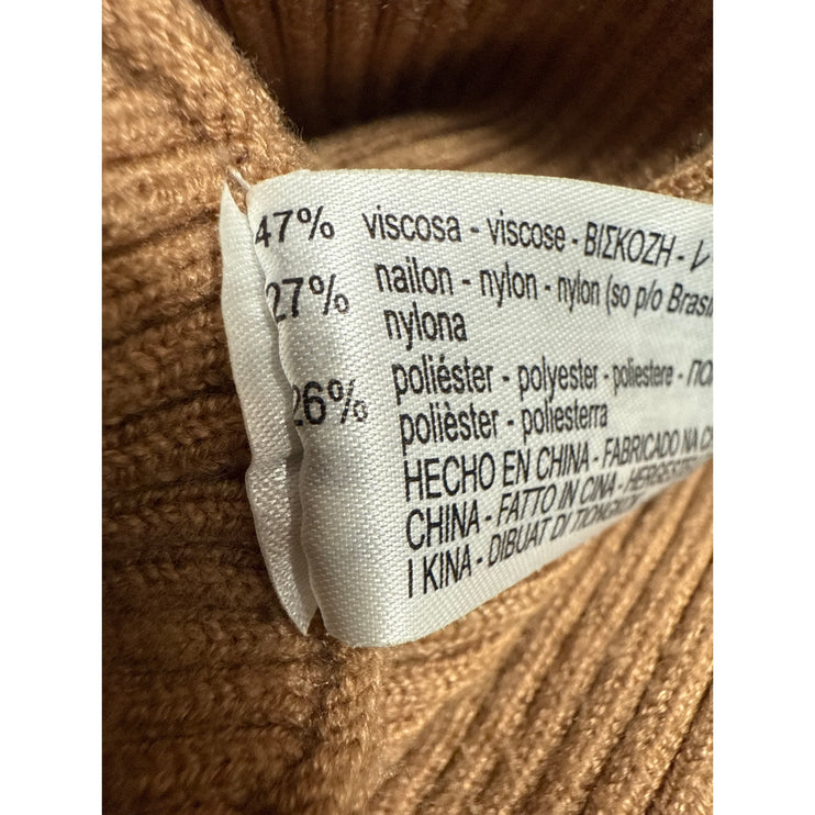 Zara Tan Long Balloon Sleeve Ribbed Knit Turtleneck Boxy Sweater Top Size M