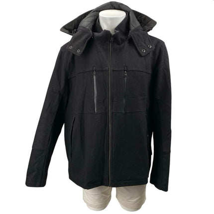 Tahari Men's Black Wool Detachable Hood Hoodie Full Zip Waterproof Jacket Sz XXL