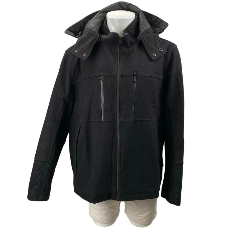 Tahari Men's Black Wool Detachable Hood Hoodie Full Zip Waterproof Jacket Sz XXL
