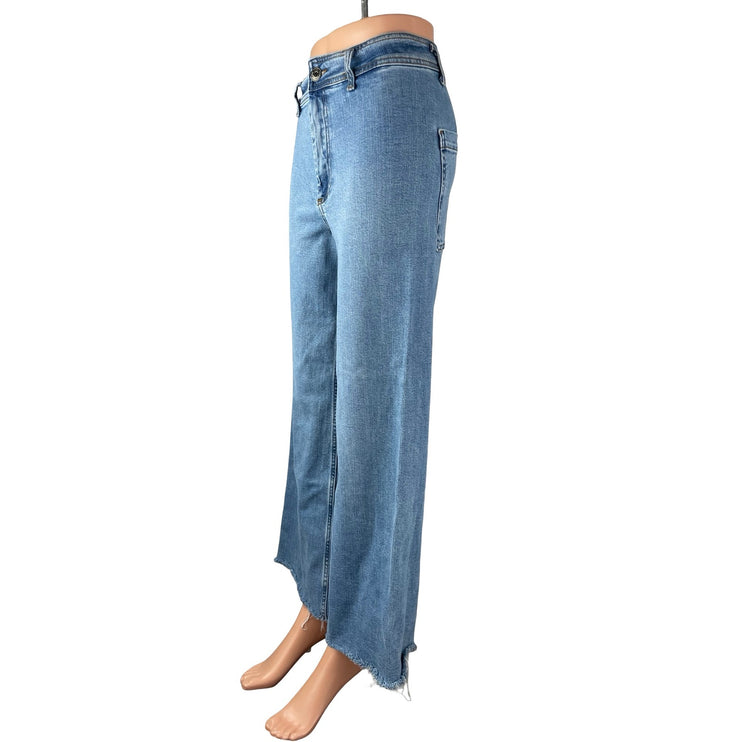 Zara Women's Blue High Rise Wide Leg Palazzo Baggy Raw Hem Denim Jeans Size 4