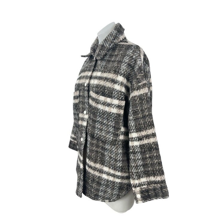 Missguided Gray Wool Plaid Collared Long Sleeve Button Down Shirt Coat Jacket 6