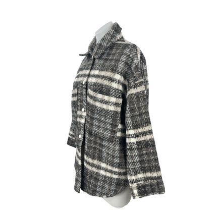 Missguided Gray Wool Plaid Collared Long Sleeve Button Down Shirt Coat Jacket 6