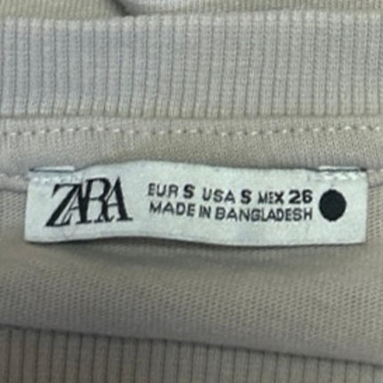 Zara Women's Cream Beige Short Sleeve Crew Neck Cropped Tee T-Shirt Top Size S