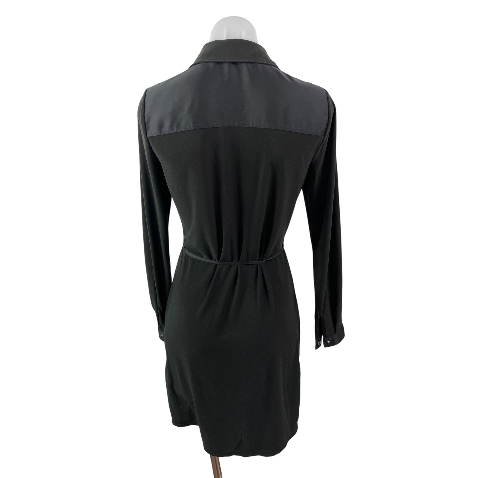 White House Black Market Black Long Sleeve Tie Button Down Mini Shirt – Brie