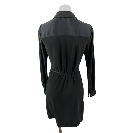 White House Black Market Black Long Sleeve Tie Button Down Mini Shirt Dress Sz S