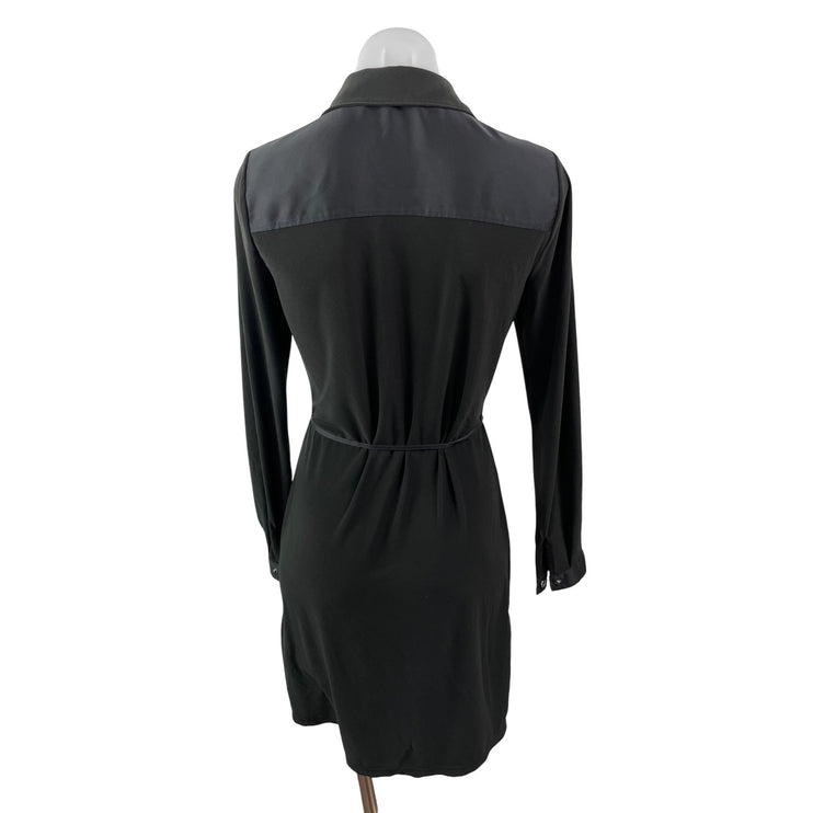 White House Black Market Black Long Sleeve Tie Button Down Mini Shirt Dress Sz S