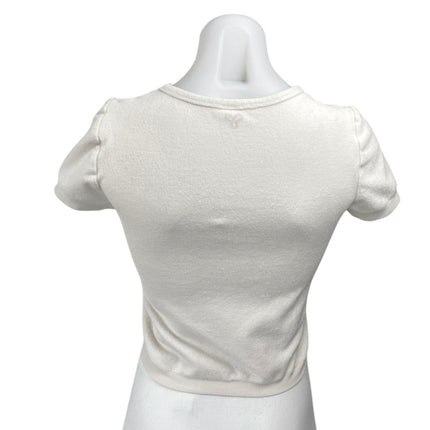 Aritzia TNA Women's White Knit Shorts Sleeve Crew Neck Crop Tee T-Shirt Top Sz M